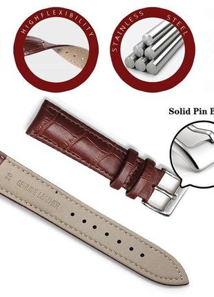 Ремінець шкіряний для годинника 20 мм коричневий, пряжка - срібляста2 фото