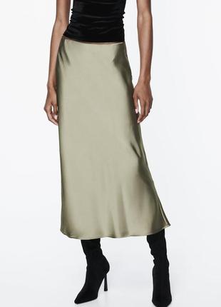Атласная юбка средней длинны миди zara4 фото