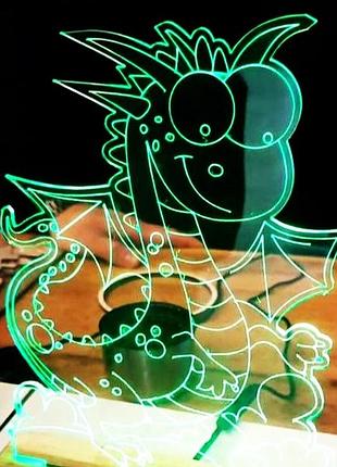 Декоративний світильник - дракоша, світлодіодне підсвічування 7 кольорів (матеріал - акрил, колір - прозорий)