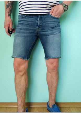 Мужские голубые джинсовые шорты h&m на пуговицах1 фото