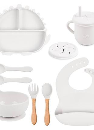 Набор детской силиконовой посуды для кормления 9в1 (цвет белый y23)1 фото