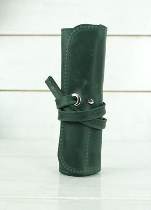 Кожаный пенал "скрутка на 6 кармана", натуральная винтажная кожа, цвет зеленый2 фото