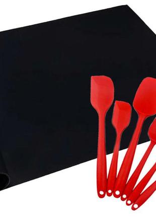 Комплект антипригарний килимок для bbq чорний і набір кухонного приладдя 6 в 1 червоний (vol-1223)