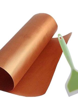 Набір антипригарний килимок для bbq і гриля 40 х 33 см і лопатка з антипригарним покриттям green (vol-1213)1 фото