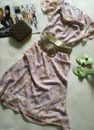Ніжне довга шовкова сукня виріз човник, пастельні квіти, marks& spenser