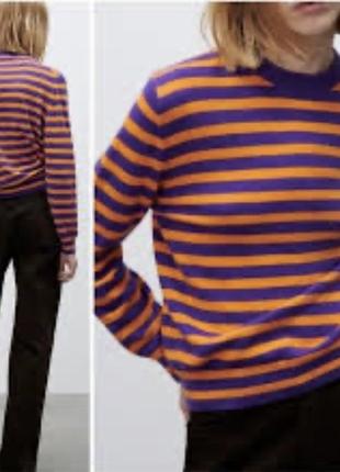 Джемпер женский свитер шерсть кашемир оверсайз стильный модный зимний полоску1 фото