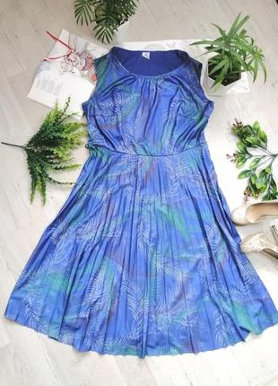 Cинее платье миди с плиссированной юбкой 4xl 5xl 6xl trevira  с флорестическим принтом