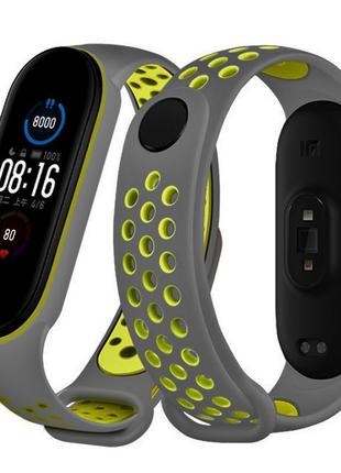 Ремінець для фітнес-браслету xiaomi mi band 5, 6, 7 nike dessgn темно-сірий з лаймом