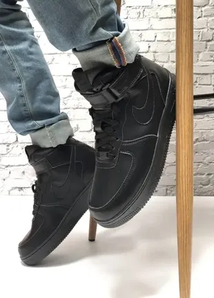 Кросівки nike air force black чорні зима winter ❄️ теплі зимові черевики чоботи fur хутро ☔️🌧🌤☀️