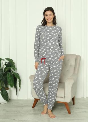 Піжама жіноча з кофтою на завя'зках сіра котики розмір s, m, l, xl1 фото