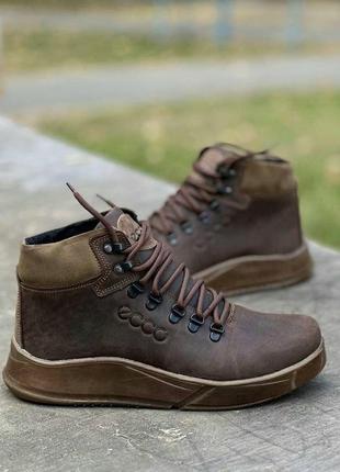 Чоловічі зимові черевики ecco, мужские кожаные ботинки на меху цвет коричневий3 фото
