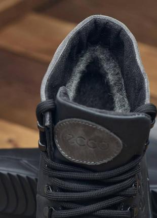 Чоловічі зимові черевики ecco, мужские кожаные ботинки на меху цвет чёрный4 фото
