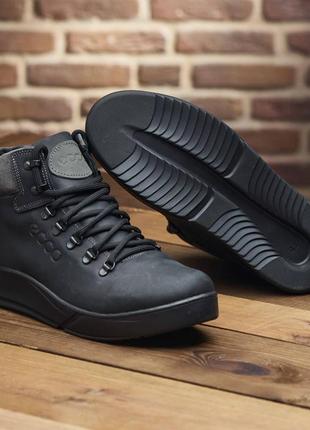 Чоловічі зимові черевики ecco, мужские кожаные ботинки на меху цвет чёрный5 фото
