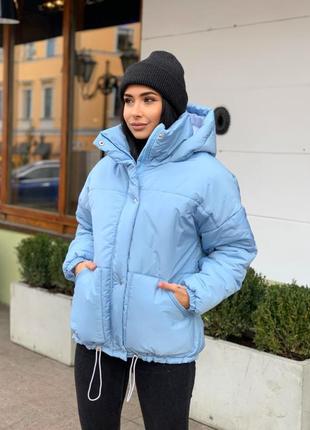 🎨4! реал! шикарна зимова жіноча тепла куртка зима зимняя теплая блакитна голуба голубий голубая женская