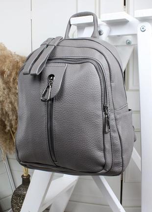🩶 жіночий стильний місткий повсякденний рюкзак з єкошкіри3 фото