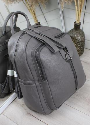 🩶 жіночий стильний місткий повсякденний рюкзак з єкошкіри2 фото