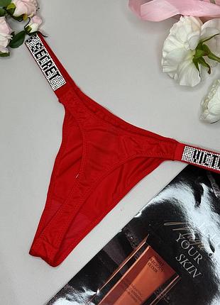 Жіночі стрінги victoria's secret червоні, гарні трусики-стрінги зі стразами