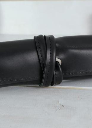 Шкіряний пенал "скручування на 6 кишені", натуральна шкіра італійський краст, колір чорний