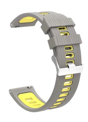 Ремінець силіконовий для годинника 22 мм gt3 сірий з жовтим