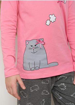 Пижама для девочки с штанами коты 146535 фото