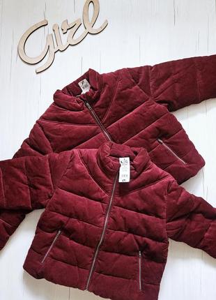 Куртка зимова дитяча, бренд франція, куртка зимова для дівчинки, парка червона вельветова, xs, s, 146-160см, 160-176см