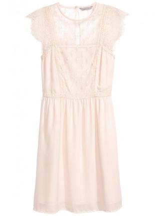 Сукня (плаття) 34,xs   на підкладці з мереживом для жінки h&m 0509571-003 бежевий 78078