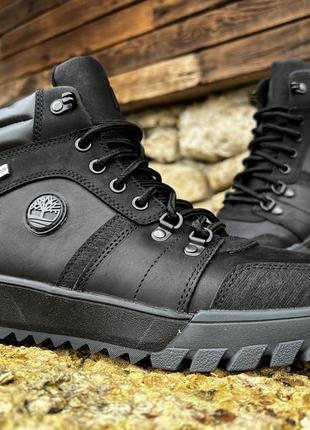Спортивные кожаные ботинки, кроссовки на меху timberland hiking trail black1 фото