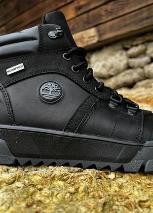 Спортивные кожаные ботинки, кроссовки на меху timberland hiking trail black4 фото