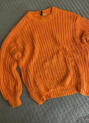 Оранжевый вязаный свитер оверсайз, свободный свитер теплый яркий, джемпер, кофта свитерок,оверсайз,джемпер,свитшот