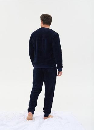 Піжама чоловіча зі штанами плюшева темно-синя 146363 фото