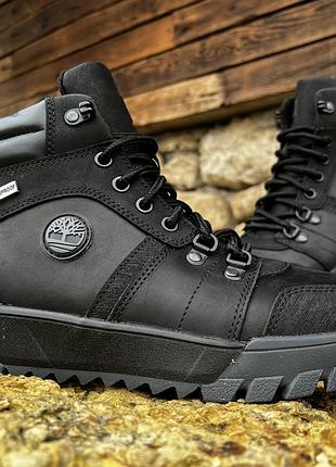 Спортивні шкіряні черевики, кросівки на хутрі timberland trail hiking black