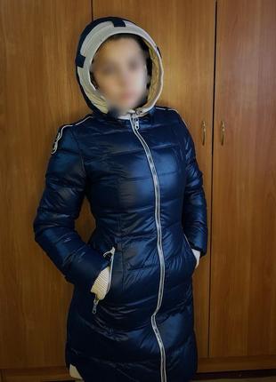 Тепла зимова куртка синя довга курточка зимове пальто holdluck розмір s4 фото