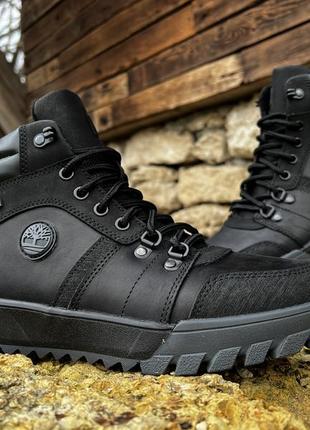 Спортивные кожаные ботинки, кроссовки на меху timberland trail hiking black9 фото