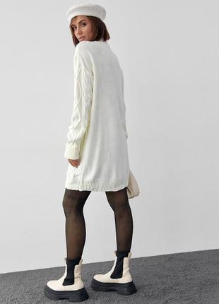 Женская вязаная туника с высоким воротником и косичками, платье вязаное, теплый свитер5 фото