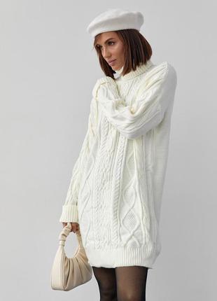 Женская вязаная туника с высоким воротником и косичками, платье вязаное, теплый свитер9 фото