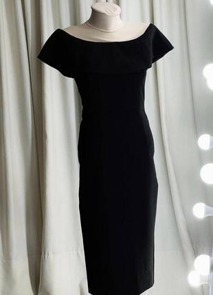 Шикарное вечернее черное платье с открытыми плечами