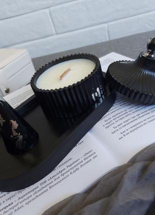 Набір: соєва свічка з підставкою для каблучок
