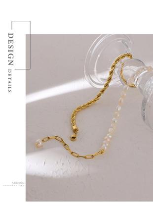 Натуральні перлини сталь позолота кольє ланцюжок на шию перли білі прісноводні намисто цепочка покриття золото5 фото