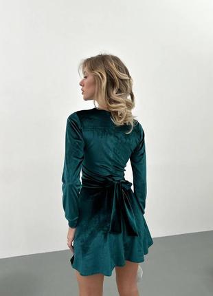 Бархатное платье мини с поясом2 фото