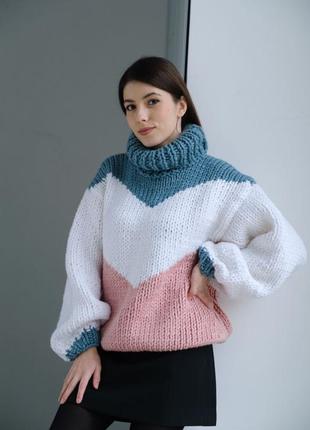 Вязаный свитер с высокой горловиной, теплый свитер женский1 фото