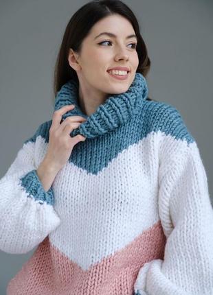 Вязаный свитер с высокой горловиной, теплый свитер женский2 фото