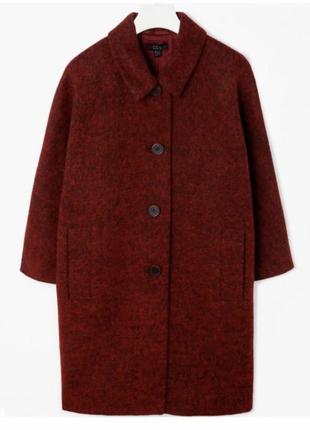 Шерстяное пальто женское бордовое1 фото