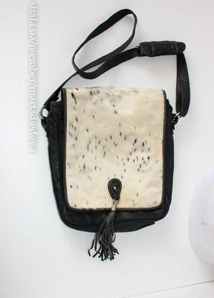 Шкіряна сумка портфель портмоне, вставка з вовни, натуральна шкіра2 фото