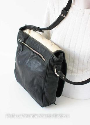 Шкіряна сумка портфель портмоне, вставка з вовни, натуральна шкіра6 фото
