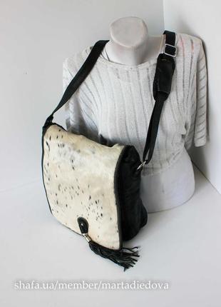 Шкіряна сумка портфель портмоне, вставка з вовни, натуральна шкіра7 фото