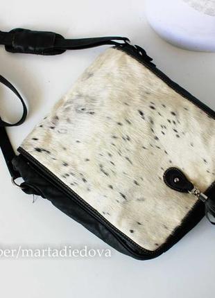 Шкіряна сумка портфель портмоне, вставка з вовни, натуральна шкіра9 фото