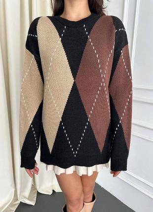 Щільний светр з геометричним візерунком ❤️ цікавий светр ❤️1 фото