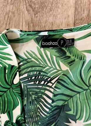 Накидка boohoo халат 2-3xl на купальник зелений/білий у пальмовий лист принт листяої халатик7 фото