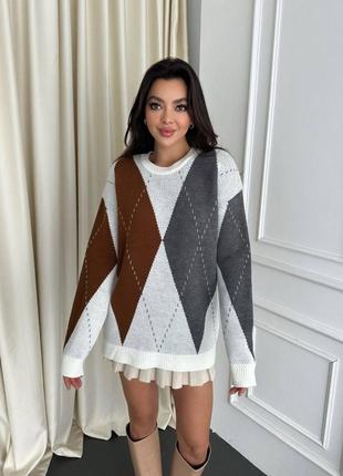 Удлиненный серый свитер ❤️ свитер с ромбиками 🥰1 фото