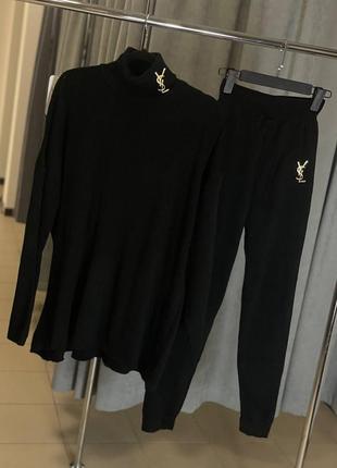 Костюм спортивний в стилі yves saint laurent светр лосини чорний